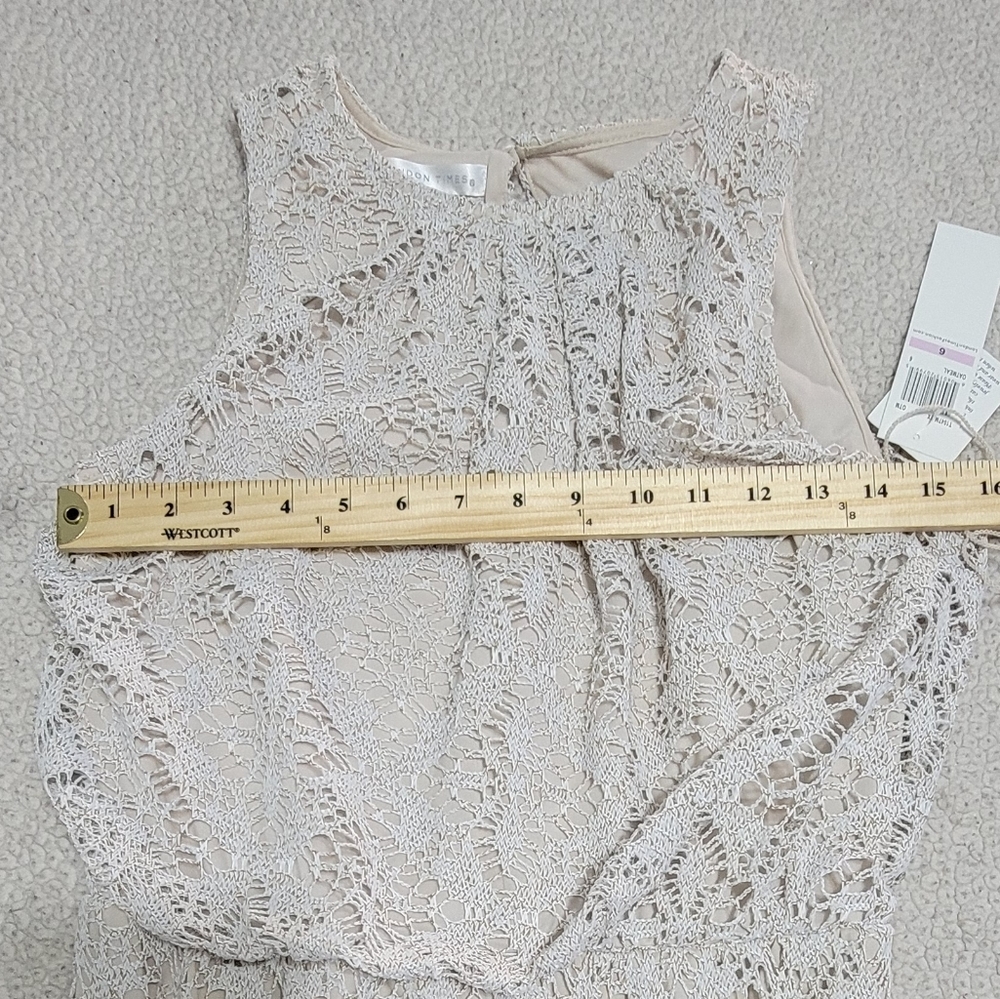 London Times Oatmeal Colored Lace Over Sleeveless Maxi Dress 6. - Picture 10 of 15